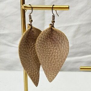 Leaf Dangle Earrings Women Rose Gold Metallic Faux Leather Boho‎